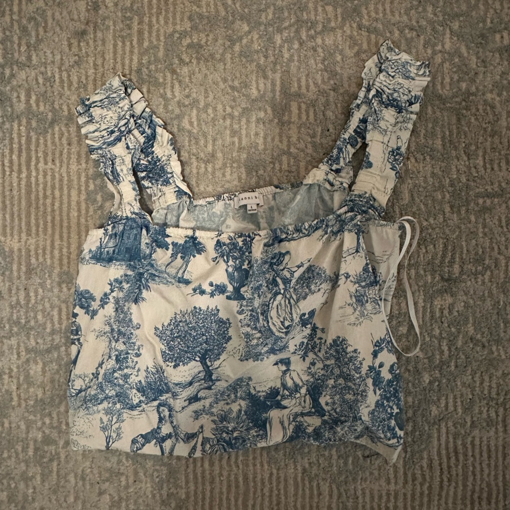 Cute blue and white top size large